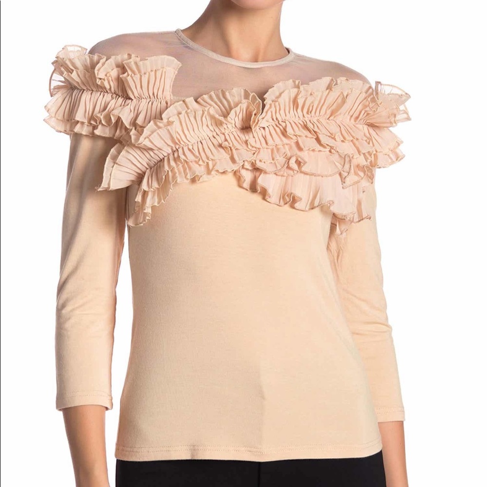 Garcia Pleated Beige Ruffle Top